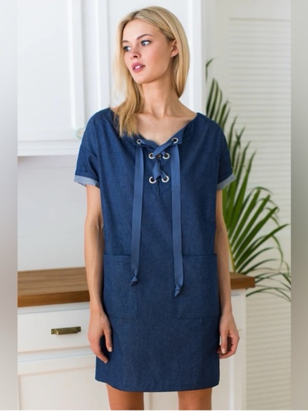 Emerson Fry Denim Shift Dress in Blue